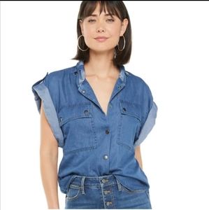 Jennifer Lopez Chambray Utility Top